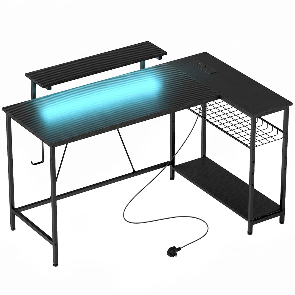HOMCOM Reversible 'L' LED Light Gaming/Work Desk - Black