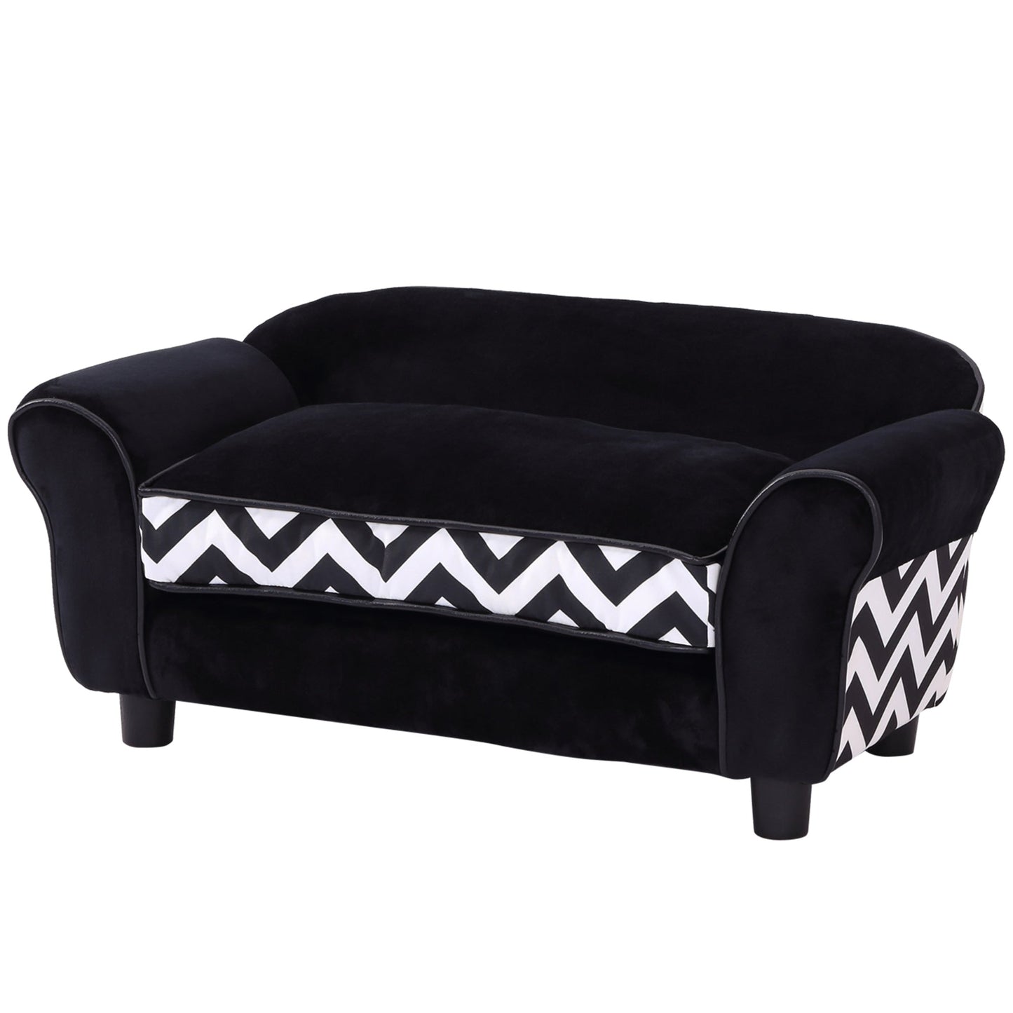 PawHut Dog Sofa Bed for XS-Sized Dogs, Cat Sofa with Soft Cushion, Pet Chair Lounge with Washable Cover, Removable Legs, Wooden Frame - Black
