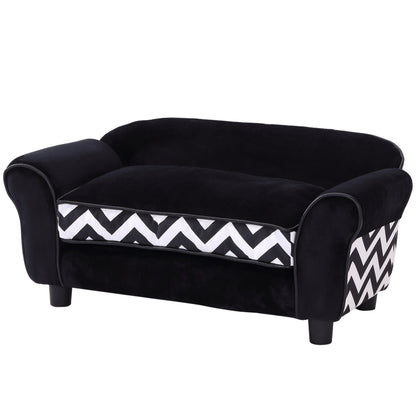 PawHut Dog Sofa Bed for XS-Sized Dogs, Cat Sofa with Soft Cushion, Pet Chair Lounge with Washable Cover, Removable Legs, Wooden Frame - Black