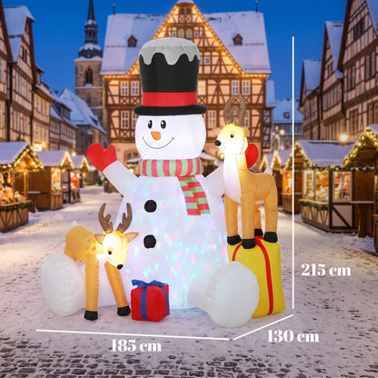 Outsunny 7ft Giant Christmas Inflatable Snowman with 2 Reindeer, Outdoor Blow Up Christmas Decoration with LEDs, Bag