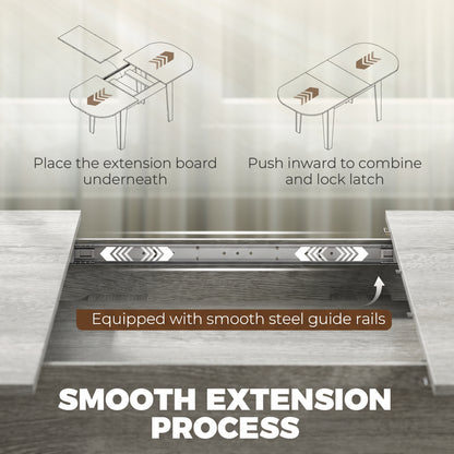 HOMCOM Extendable Oval Dining Table for 4-6, Modern Expandable Kitchen Table, Round Edges, Grey Wood Effect