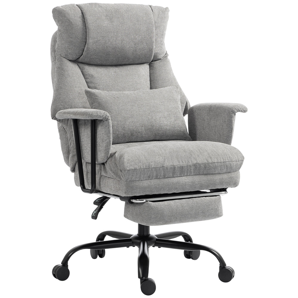 HOMCOM Office Chair, 180kg Heavy Duty Linen Computer Desk Chair with Lumbar Support, Wide Seat, Spring Cushion, Grey