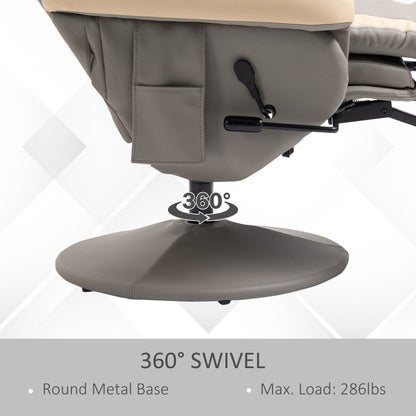 HOMCOM Manual Recliner Armchair PU Leather Lounge Chair w/ Adjustable Leg Rest, 135 Reclining Function, 360 Swivel, Grey