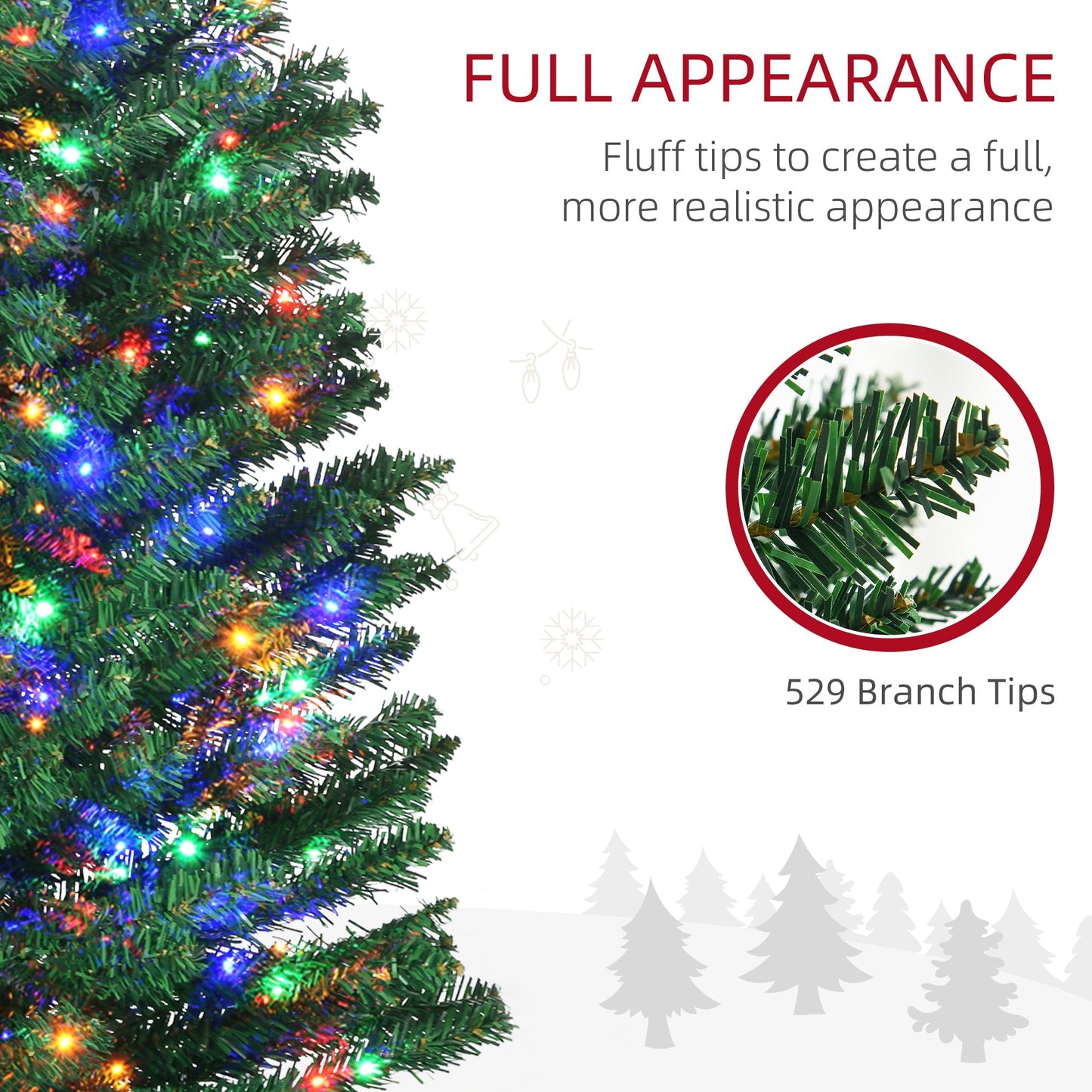 HOMCOM 7.5' Artificial Prelit Christmas Trees Holiday D√É¬©cor with Colourful LED Lights, Pencil Shape, Steel Base