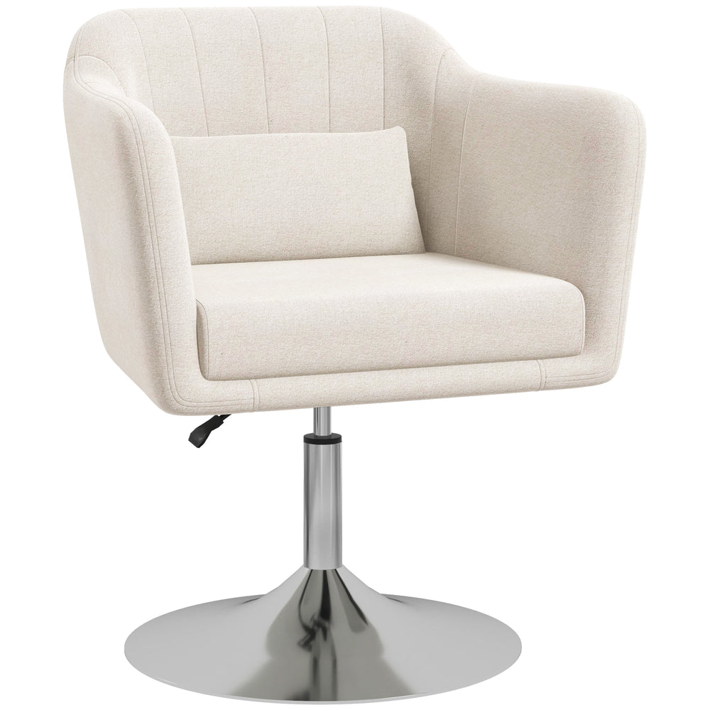 HOMCOM Modern Accent Chair with Swivel Base, Height Adjustable Arm Chair with Pillow for Living Room, Bedroom, Cream White