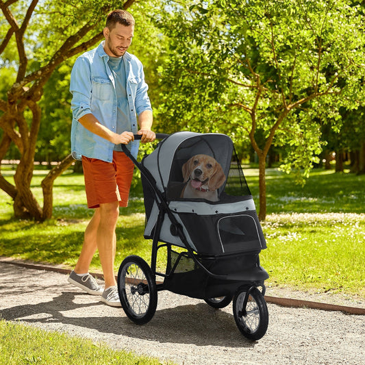 PawHut Foldable Pet stroller, Dog Buggy with Three Wheels, for Small/Medium Dogs, Grey