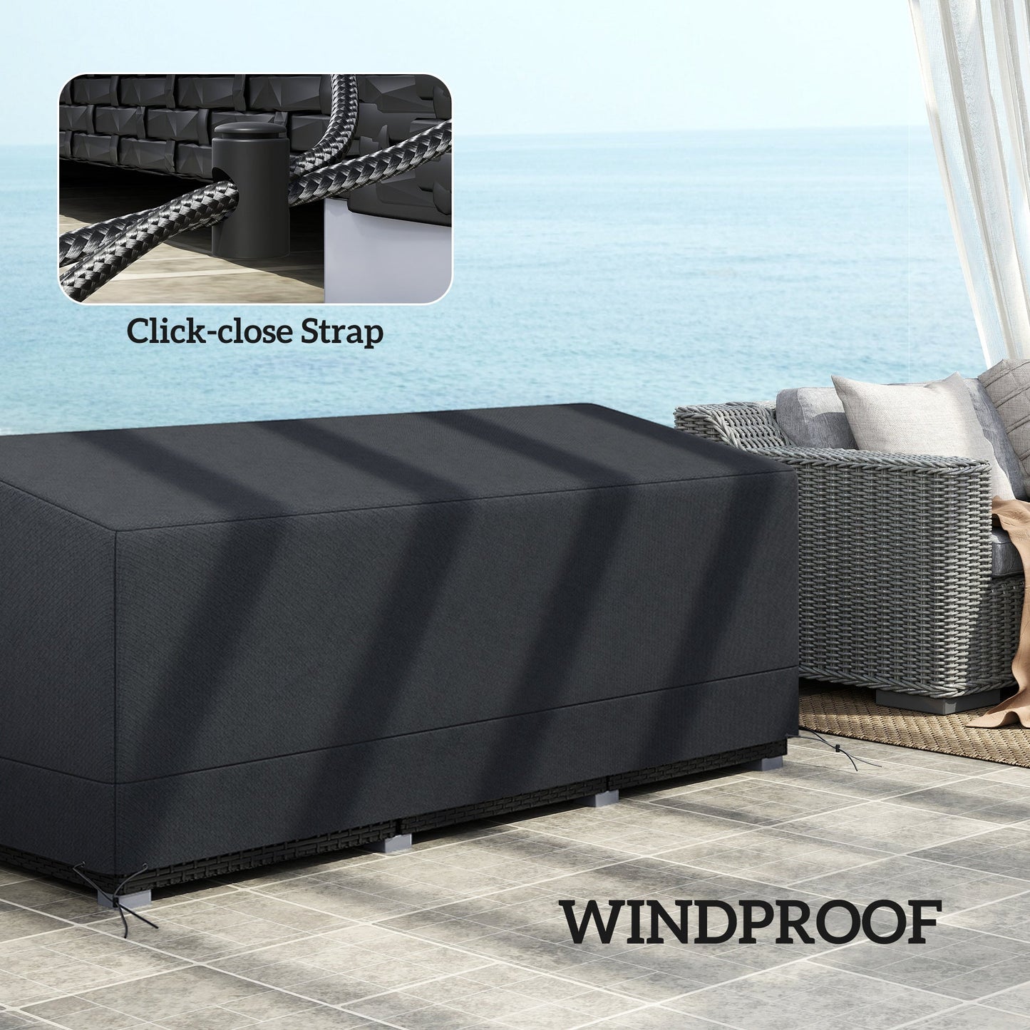 Outsunny Rectangular Patio Garden Furniture Cover Waterproof for 3 Seater Sofa Bistro Set, UV Resistant Protection 600D Oxford Fabric Rattan Lounge Clean Cover, 190 x 72 x 76cm, Black