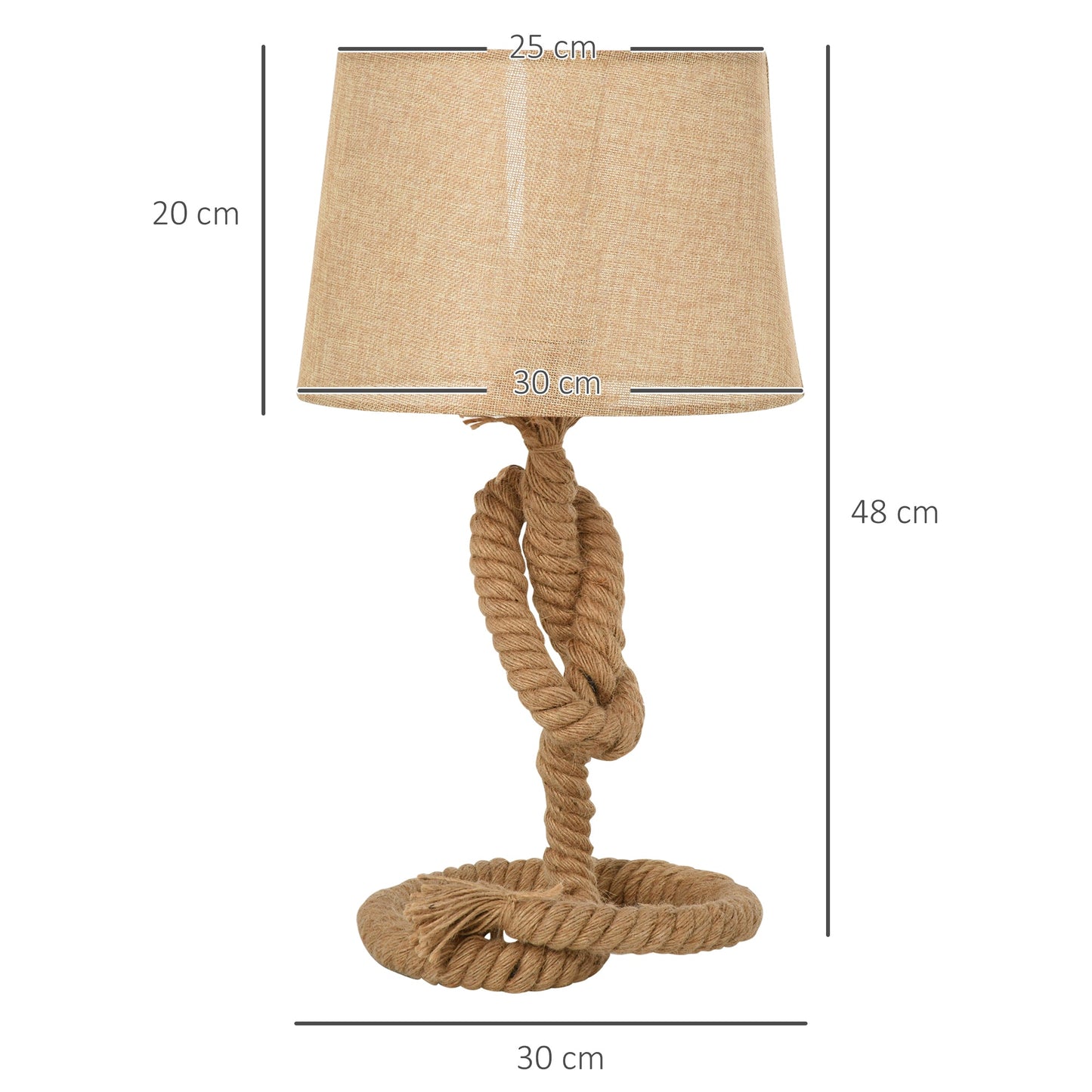 HOMCOM Nautical Style Table Lamp with Fabric Lampshade Metal Frame Power Switch, 48cm Home Desk Lamp Bedroom Living Room Study E27 Base, Beige