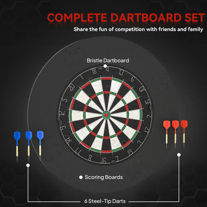 SPORTNOW Professional Bristle Dartboard Set with EVA Surround Ring, 6 Steel Tip Darts, Black