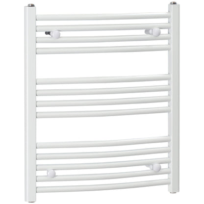 HOMCOM Curved Heated Towel Rail, Hydronic Bathroom Ladder Radiator Towel Warmer For Central Heating 600mm x 700mm, White