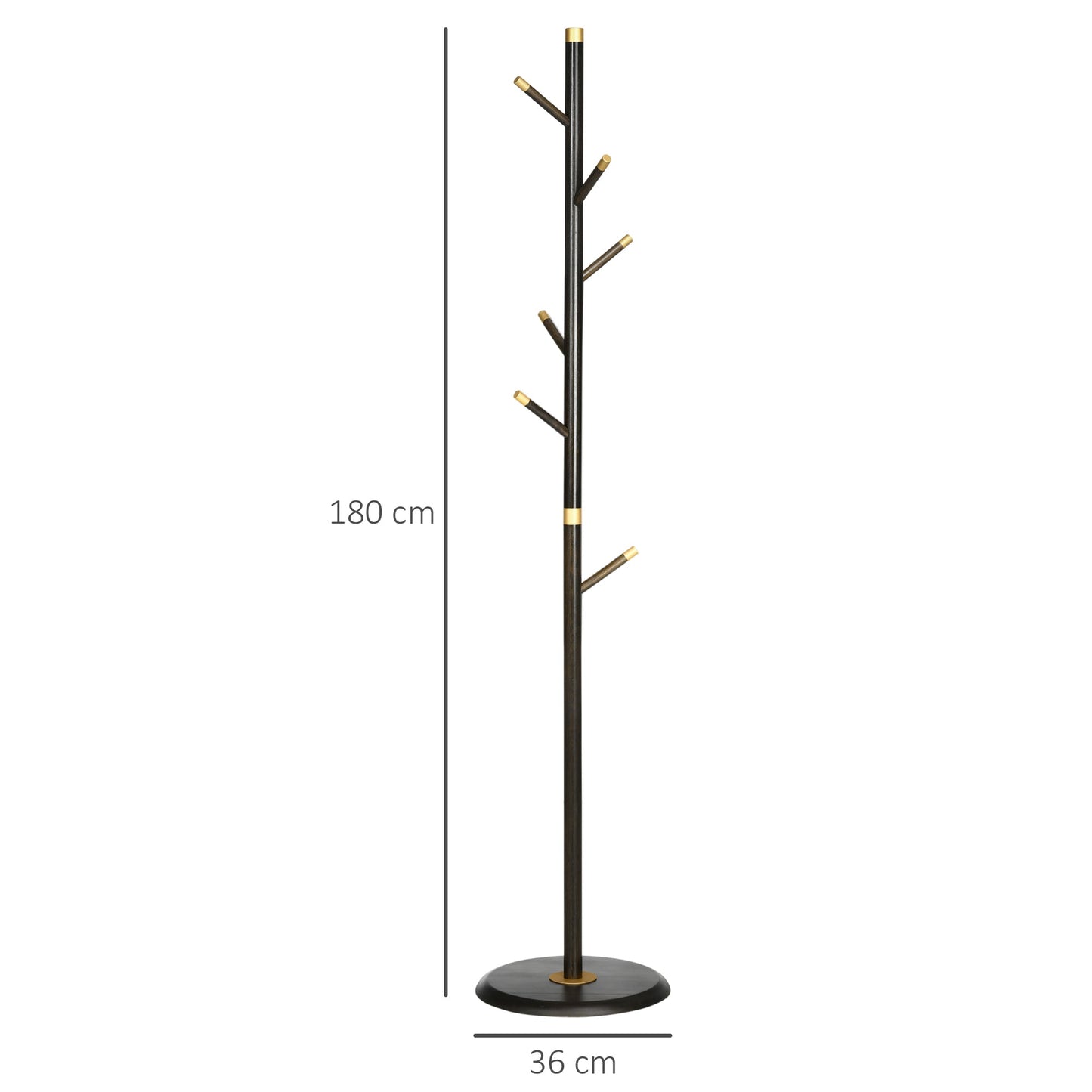 Vintage Coat Rack Stand Freestanding Hall Tree with 6 Hooks Bamboo Frame for Entryway Hallway Bedroom Walnut