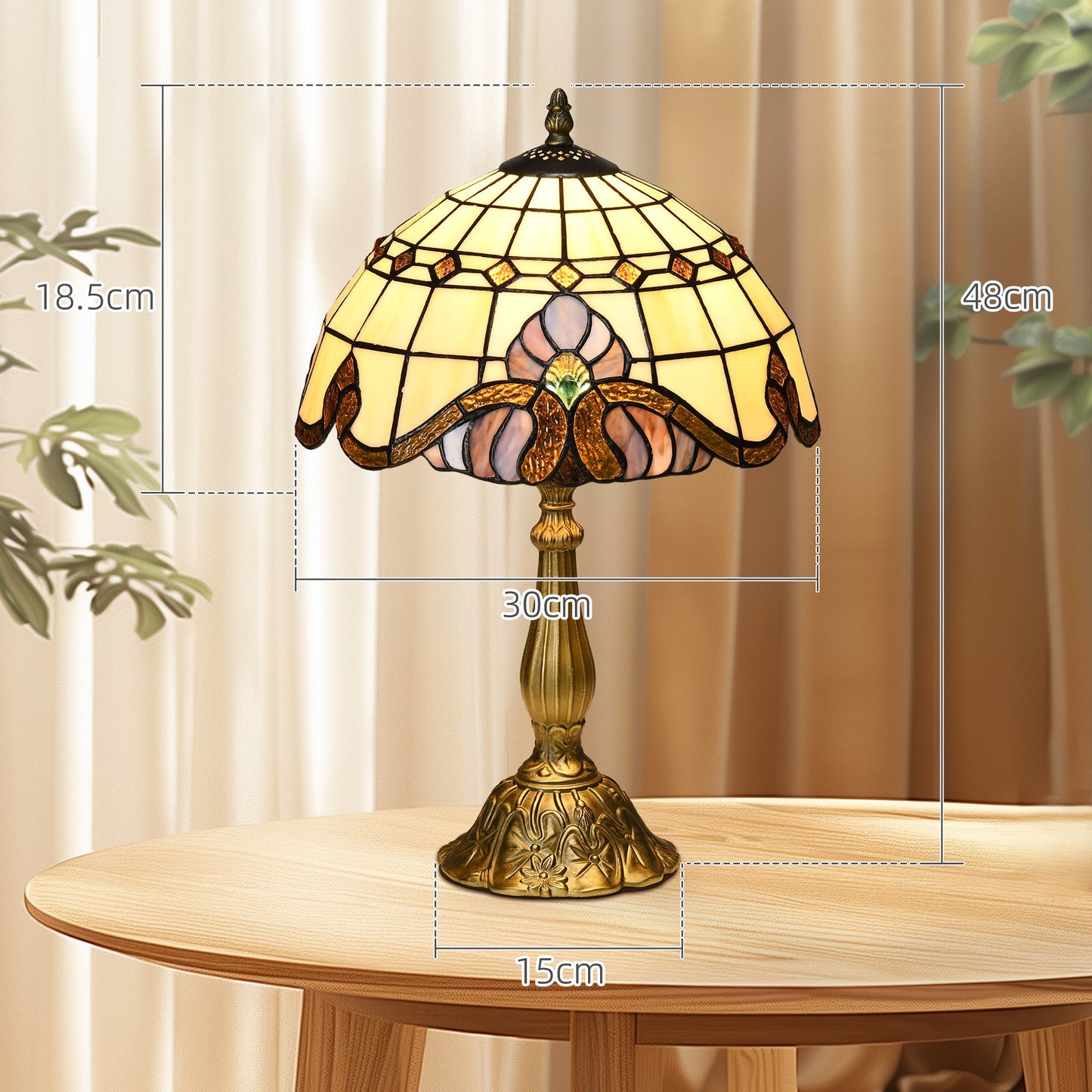 HOMCOM Stained Glass Table Lamp, Handmade Antique Bedside Lamp, Decorative Night Light for Bedroom, Living room, Home, Nightstand