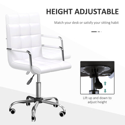 Vinsetto Mid Back PU Leather Home Office Desk Chair Swivel Computer Chair with Arm, Wheels, Adjustable Height, White