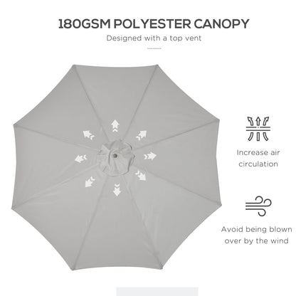Outsunny 3(m) Garden Parasol, Pulley Operated Patio Umbrella, Wooden Table Market Umbrella with Rope Pulley Mechanism and 8 Ribs, Grey