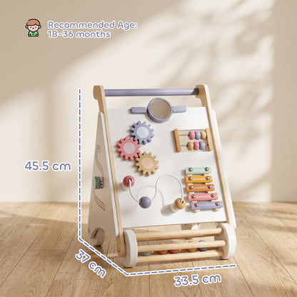 AIYAPLAY Wooden Baby Walker, Montessori Push Along Toy with 5 Blocks and Xylophone Mallet, Adjustable Speed for Toddlers 1.5-3Y