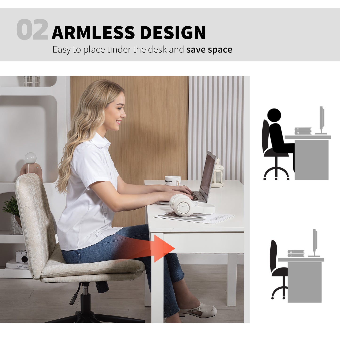 HOMCOM Criss Cross Chair with Wheels, No Arms - Beige