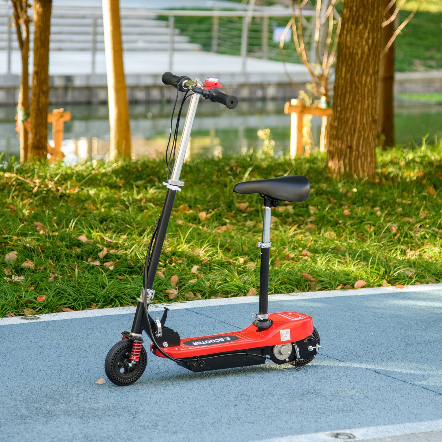 HOMCOM Steel Ride on Powered Scooter, Folding E-Scooter with Warning Bell, 15km/h Maximum Speed, for 6-14 Years Old, Red