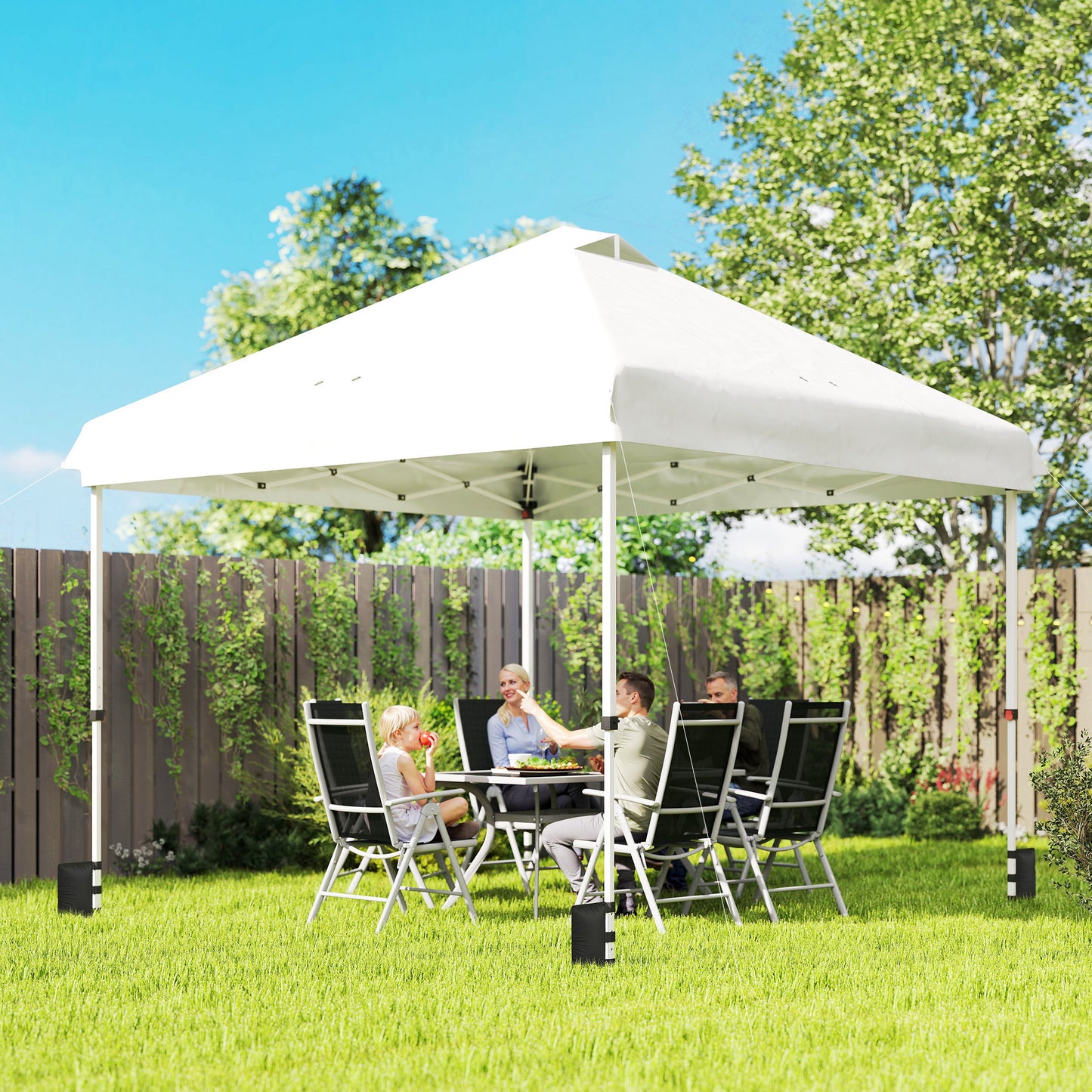 Outsunny 3 x 3 m Pop Up Gazebo with Wheels, UPF50+ One-Touch Outdoor Garden Party Tent Marquee Wedding Awning Canopy, White