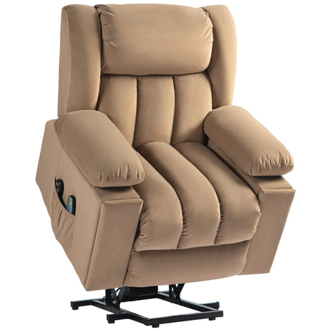 HOMCOM Velvet-Feel Electric Riser, Recliner and Massage Armchair - Light Brown