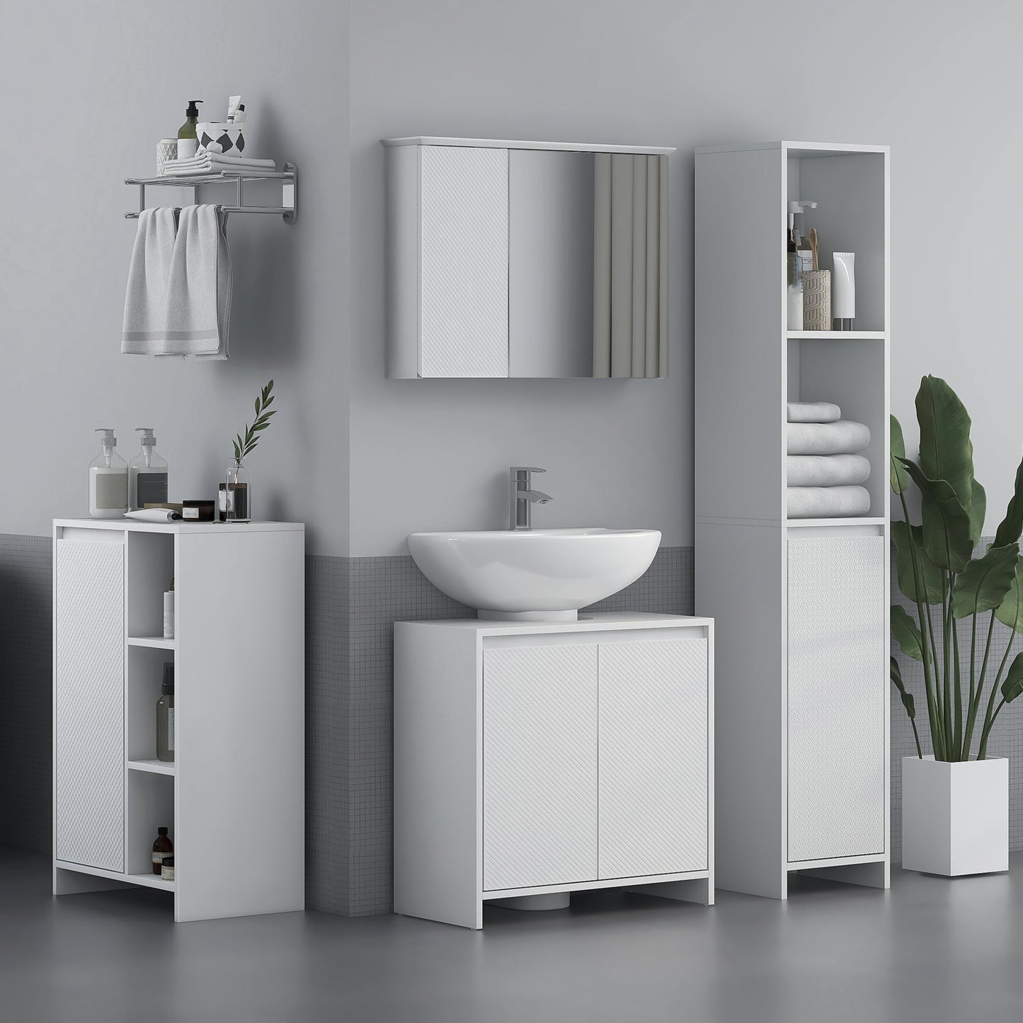 HOMCOM Narrow Bathroom Cabinet, Slim Bathroom Storage Unit with Open Compartment, Freestanding Storage Cupboard for Small Spaces, 30 x 30 x 160 cm, White