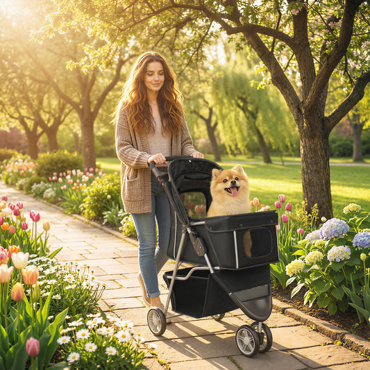 PawHut 3 Wheel Pet Stroller for Small and Miniature Dogs, Black