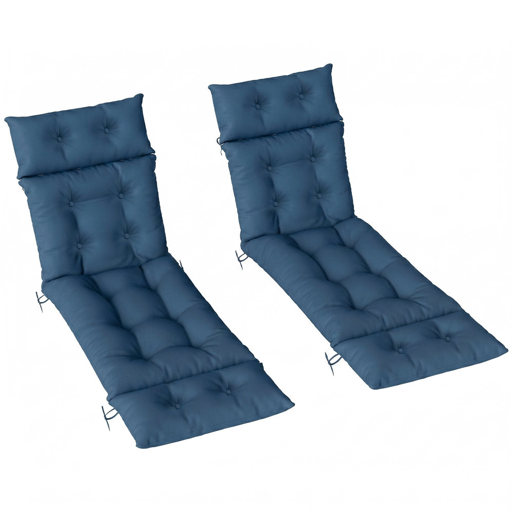 Outsunny Set of Two 190 x 56cm Sun Lounger Cushions - Navy Blue