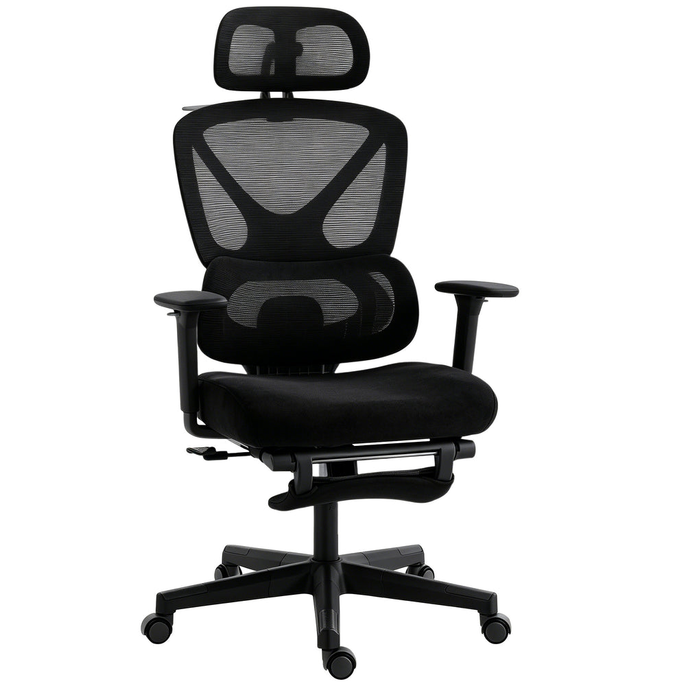 HOMCOM Mesh Desk Chair with 3D Armrests, Ergonomic Office Chair with Rotatable Headrest, Black
