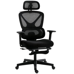 HOMCOM Mesh Desk Chair with 3D Armrests, Ergonomic Office Chair with Rotatable Headrest, Black