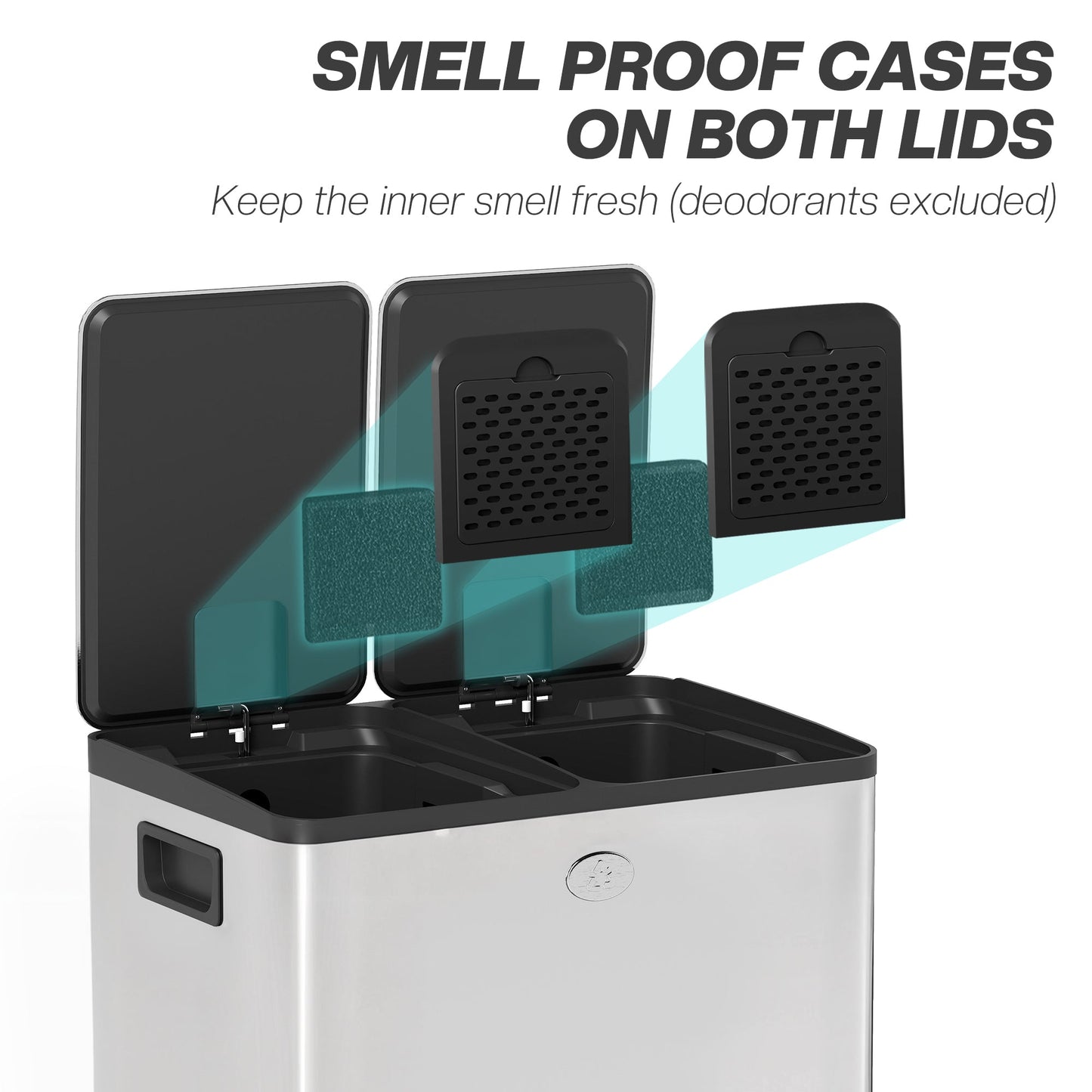 HOMCOM 40L Dual Compartment Stainless Steel Bin, with Deodoriser Holders - Silver Tone