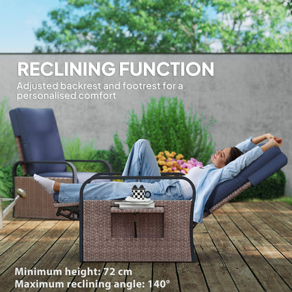 Outsunny 140 Reclining Rattan Armchair - Brown/Blue