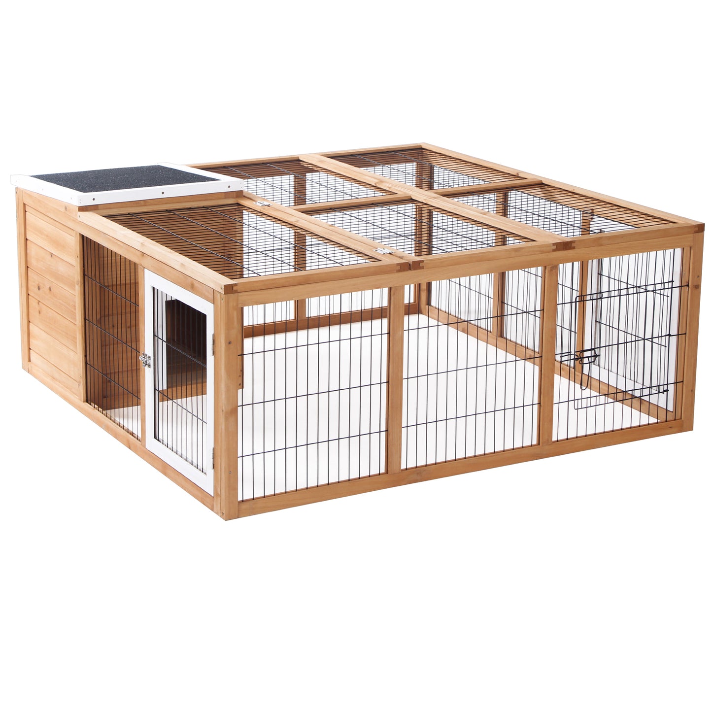 PawHut Rabbit Hutch Outdoor, Guinea Pig House, Bunny Run Cage with Openable Top for 1â€“2 Rabbits, 123 x 120 x 52cm, Yellow