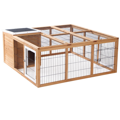 PawHut Rabbit Hutch Outdoor, Guinea Pig House, Bunny Run Cage with Openable Top for 1â€“2 Rabbits, 123 x 120 x 52cm, Yellow