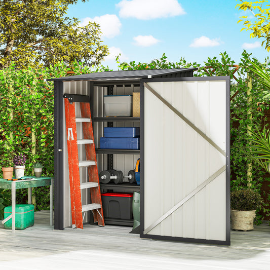 Outsunny 3.3 x 3.4ft Lean To Steel Garden Shed, with Locking Door - Dark Grey