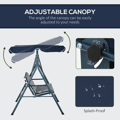 Outsunny 3 Seater Garden Swing Chair, Outdoor Swing Chair with Adjustable Canopy, Mental Frame & Cushions, Blue