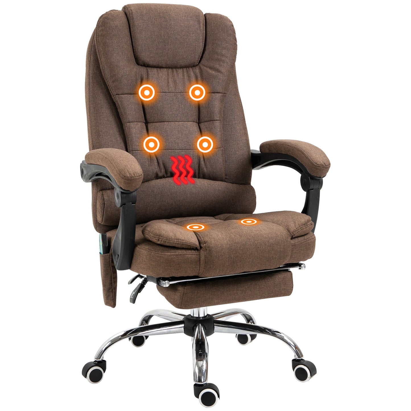 Vinsetto Heated 6 Points Vibration Massage Executive Office Chair Adjustable Swivel Ergonomic High Back Desk Recliner & Footrest - Brown