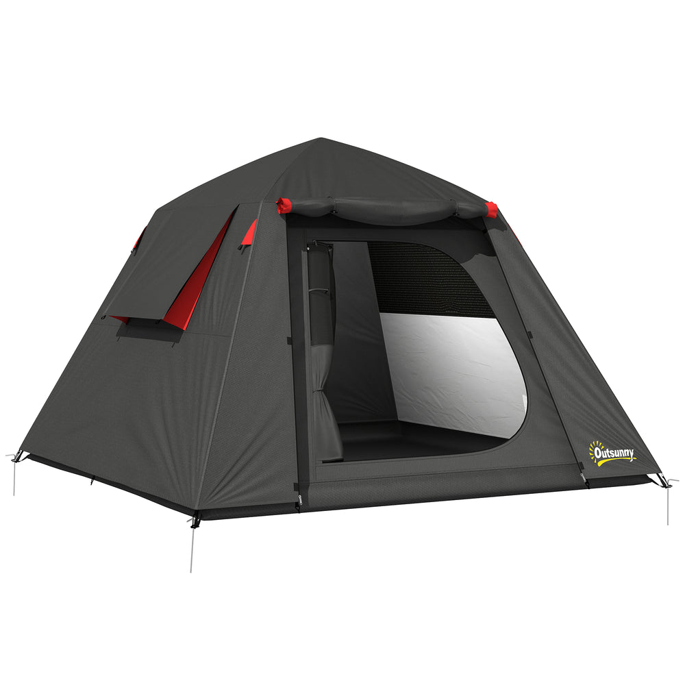 Outsunny Camping Tent 3000mm Waterproof Tent with 2 Doors, Dark Grey and Red