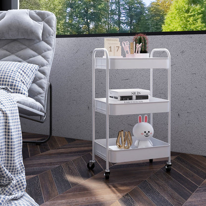 HOMCOM Three-Tier Steel Storage Trolley - White