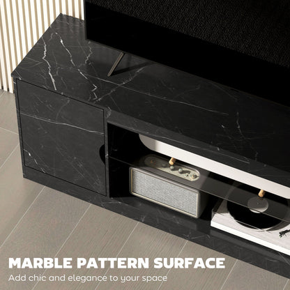 HOMCOM TV Stand Cabinet, Marble Effect TV Unit for up to 55" TVs with Glass Shelf and Storage Cabinet, Entertainment Unit for Living Room, Bedroom, Black