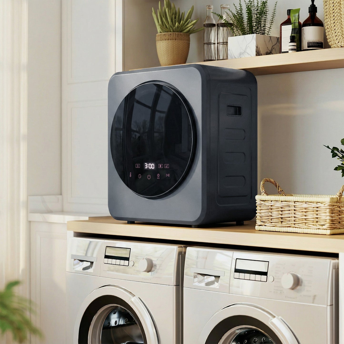 HOMCOM Vented Tumble Dryer, 4kg Front Tumble Dryer with Stainless Steel Tub, 800W Compact Freestanding Grey
