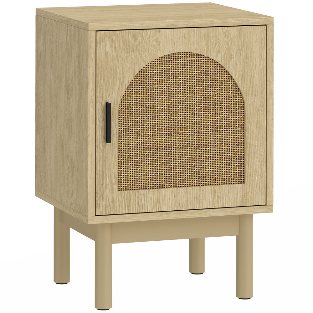 HOMCOM Rattan Bedside Table for Bedroom - Natural Wood
