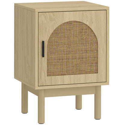 HOMCOM Rattan Bedside Table for Bedroom - Natural Wood