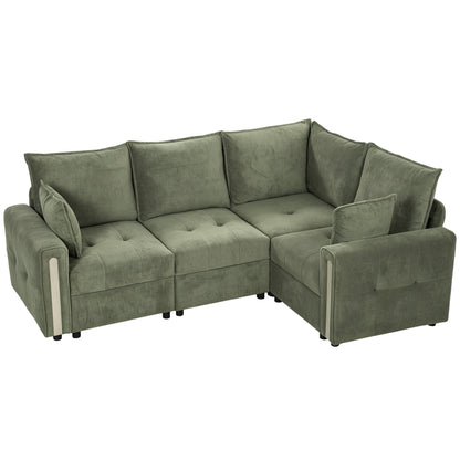 HOMCOM 228cm L Shaped Sofa with Lift-Up Storage, 3-Seater Sectional Sofa with Wide Deep Seat, Dark Green