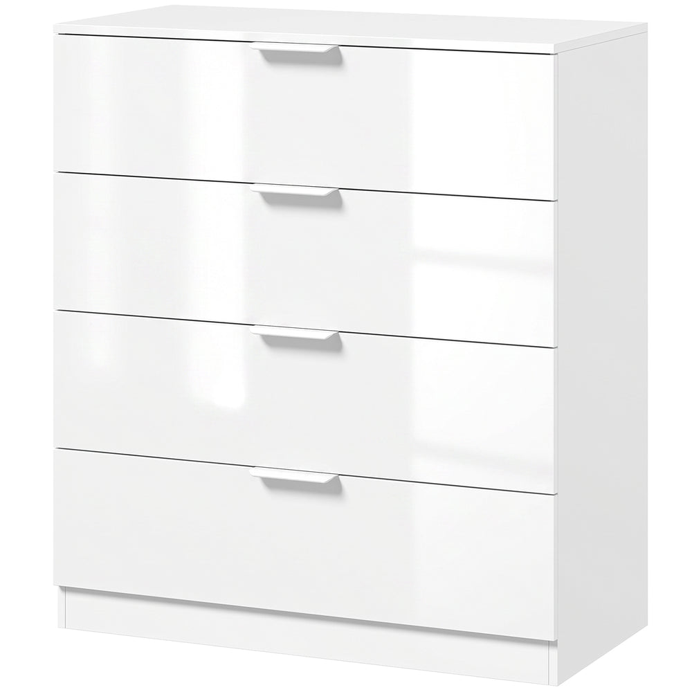 HOMCOM High Gloss 4-Drawer Chest of Drawers, Space-Saving Bedroom Storage Unit with Smooth Runners, White