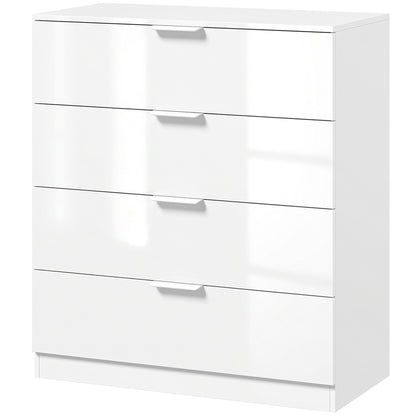 HOMCOM High Gloss 4-Drawer Chest of Drawers, Space-Saving Bedroom Storage Unit with Smooth Runners, White