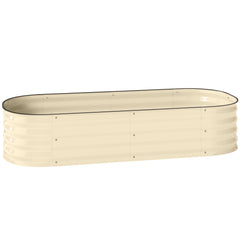 Outsunny Galvanised Raised Garden Bed, Metal Planter Box with Safety Edging, for Flowers, Herbs, Succulents, Cream White