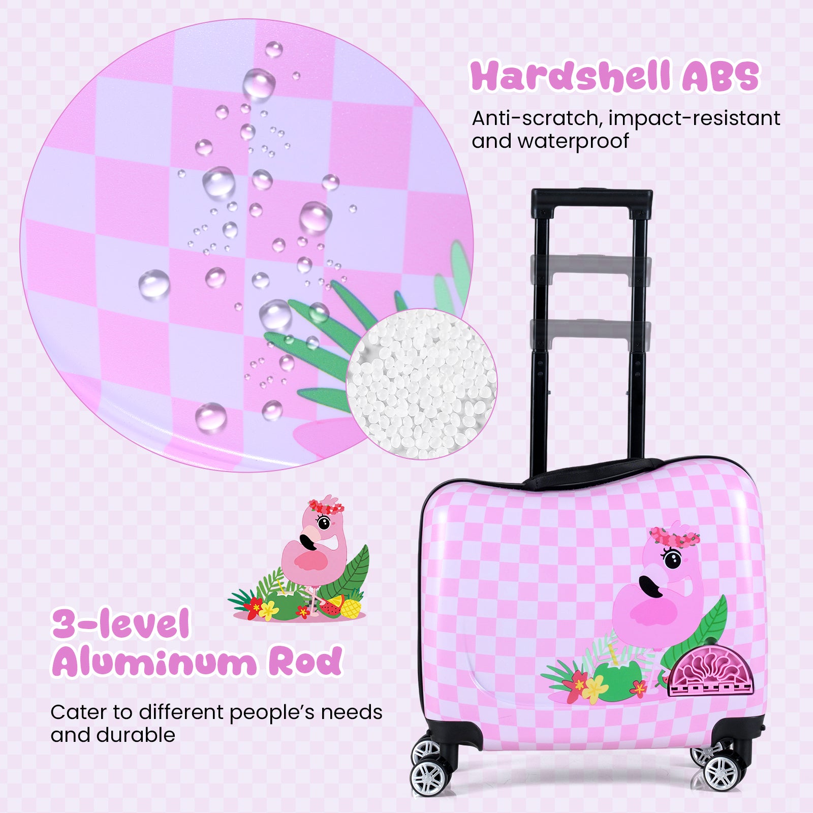 2 Pieces Kid Luggage Set with Spinner Wheels and Lanyard for Carry Strap-Pink &amp; White