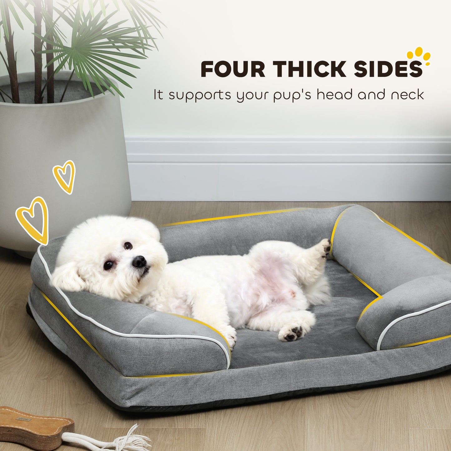 PawHut Dog Sofa Bed, Washable Pet Bed with Removable Cover and Non-Slip Bottom for Cats and Small Dogs, Grey