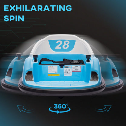 AIYAPLAY 360Â° Rotation Kids Bumper Car, 12V Waltz Car with Remote Control, Dual Joystick, Music, Lights, Light Blue