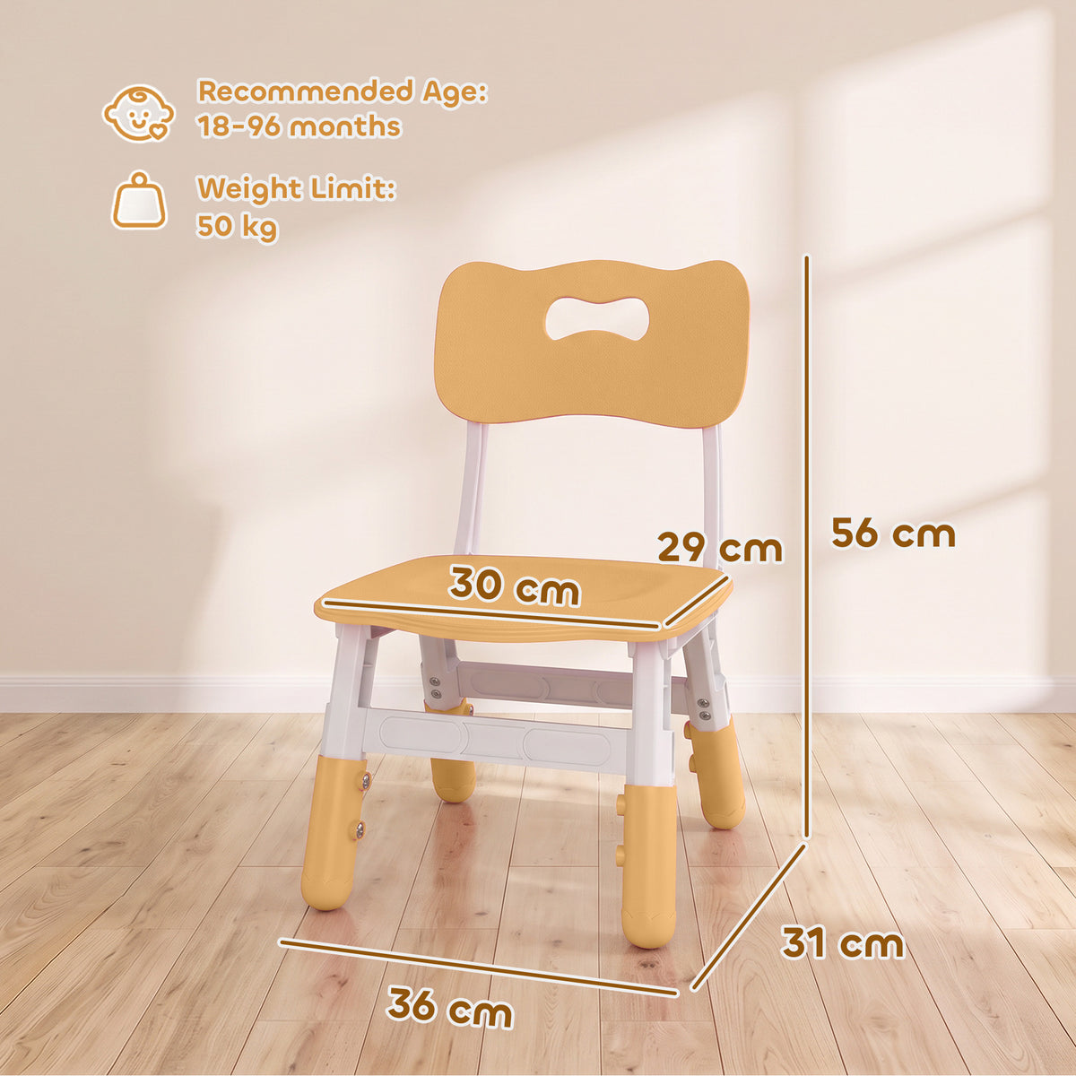 AIYAPLAY 2 PCS Kids Desk Chairs, 3 Level Height Adjustable Children's Chairs with Backrest for 1.5-8 Years, Max Load 50KG, Brown