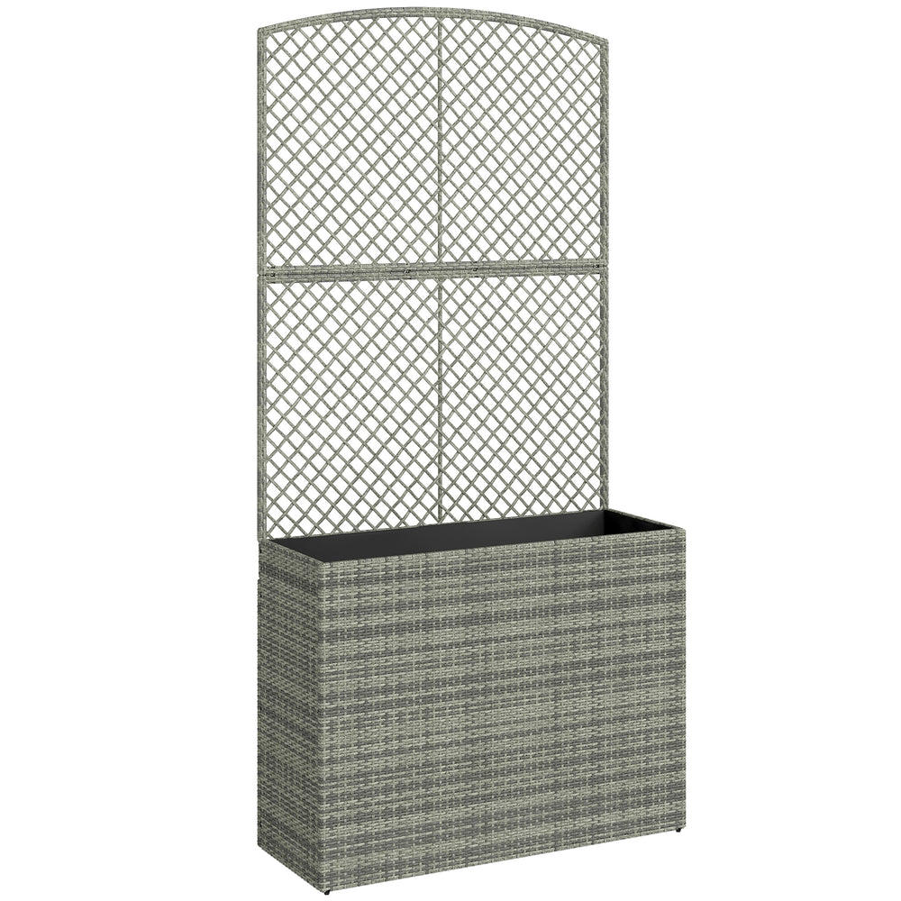 Outsunny Rattan Planter with Trellis, Raised Beds for Garden with Liner for Climbing Plants Vegetables Flowers, Dark Grey